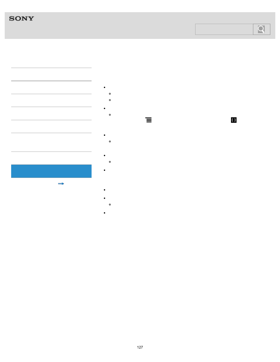 Help guide, Search | Sony NWZ-F805BLK User Manual | Page 127 / 143