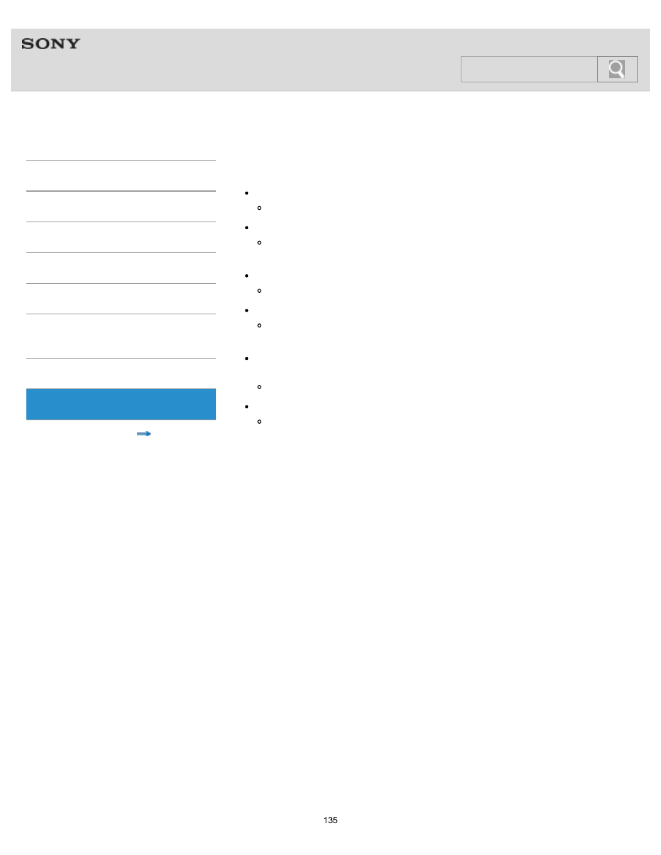 A bluetooth connection cannot be established, Help guide, Search | Sony NWZ-F805BLK User Manual | Page 135 / 143