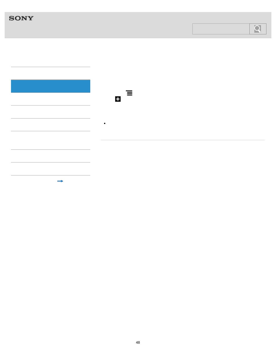 Help guide, Search | Sony NWZ-F805BLK User Manual | Page 48 / 143