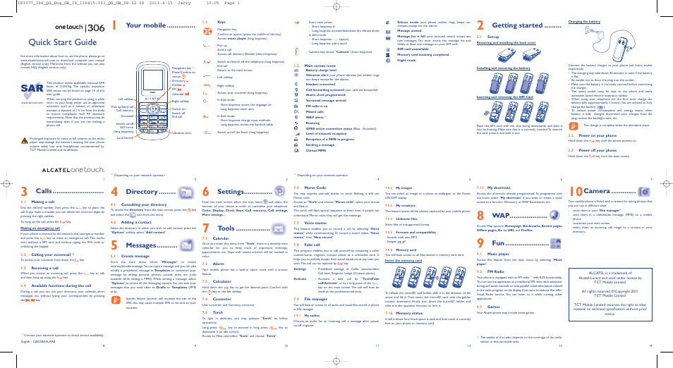 Alcatel 306 User Manual | 2 pages