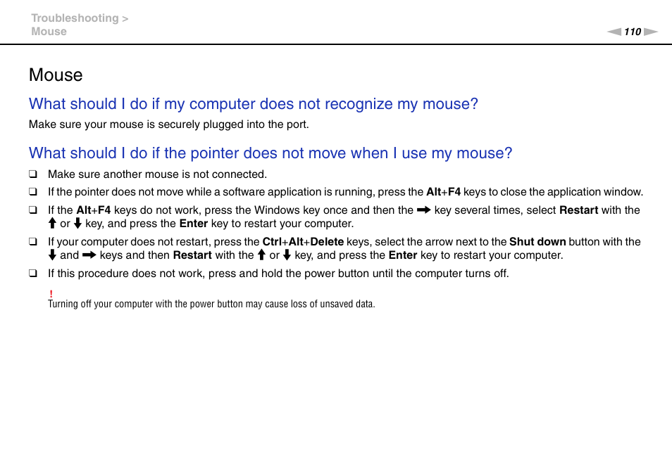 Mouse | Sony VGC-JS450F User Manual | Page 110 / 122