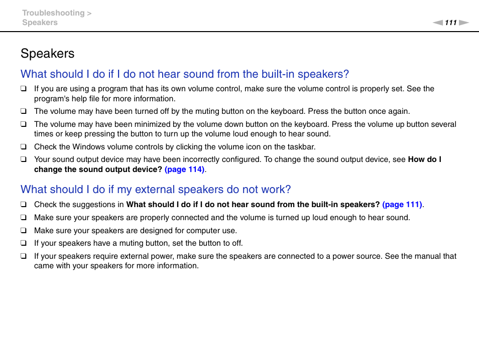 Speakers | Sony VGC-JS450F User Manual | Page 111 / 122