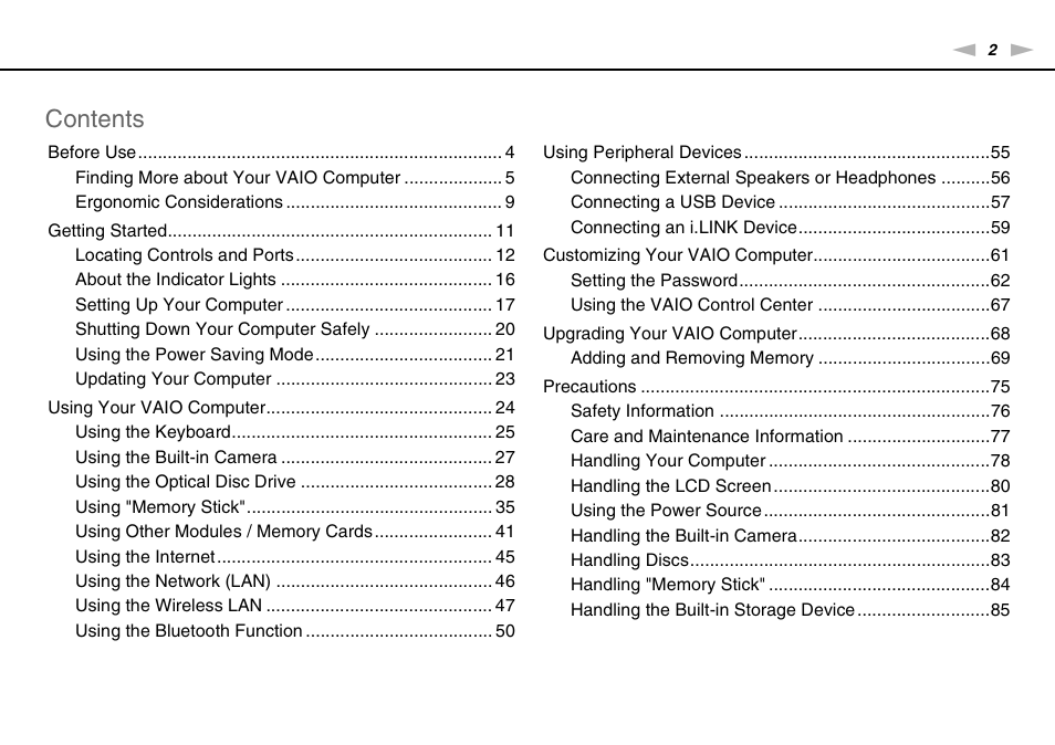 Sony VGC-JS450F User Manual | Page 2 / 122