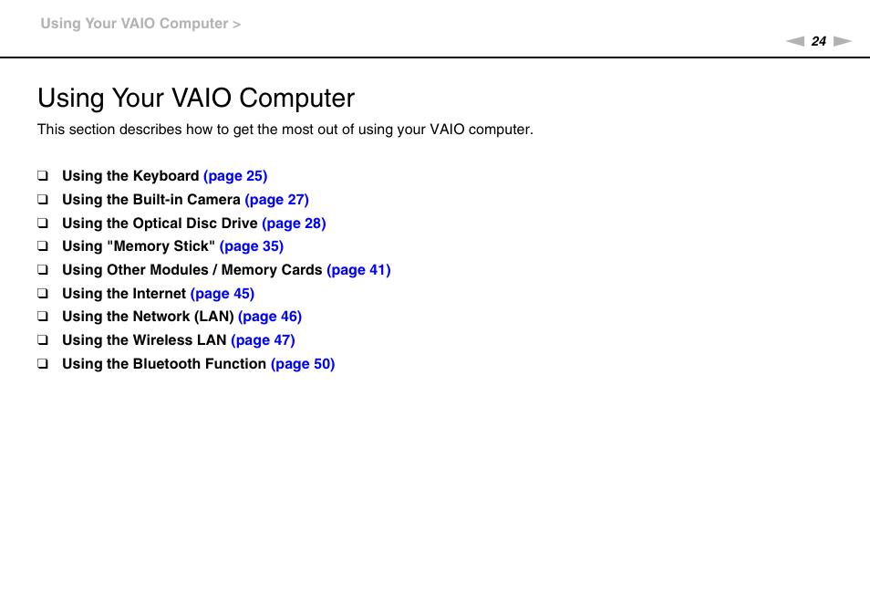 Using your vaio computer | Sony VGC-JS450F User Manual | Page 24 / 122