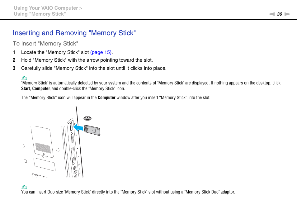 Sony VGC-JS450F User Manual | Page 36 / 122