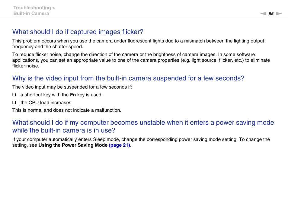 What should i do if captured images flicker | Sony VGC-JS450F User Manual | Page 95 / 122