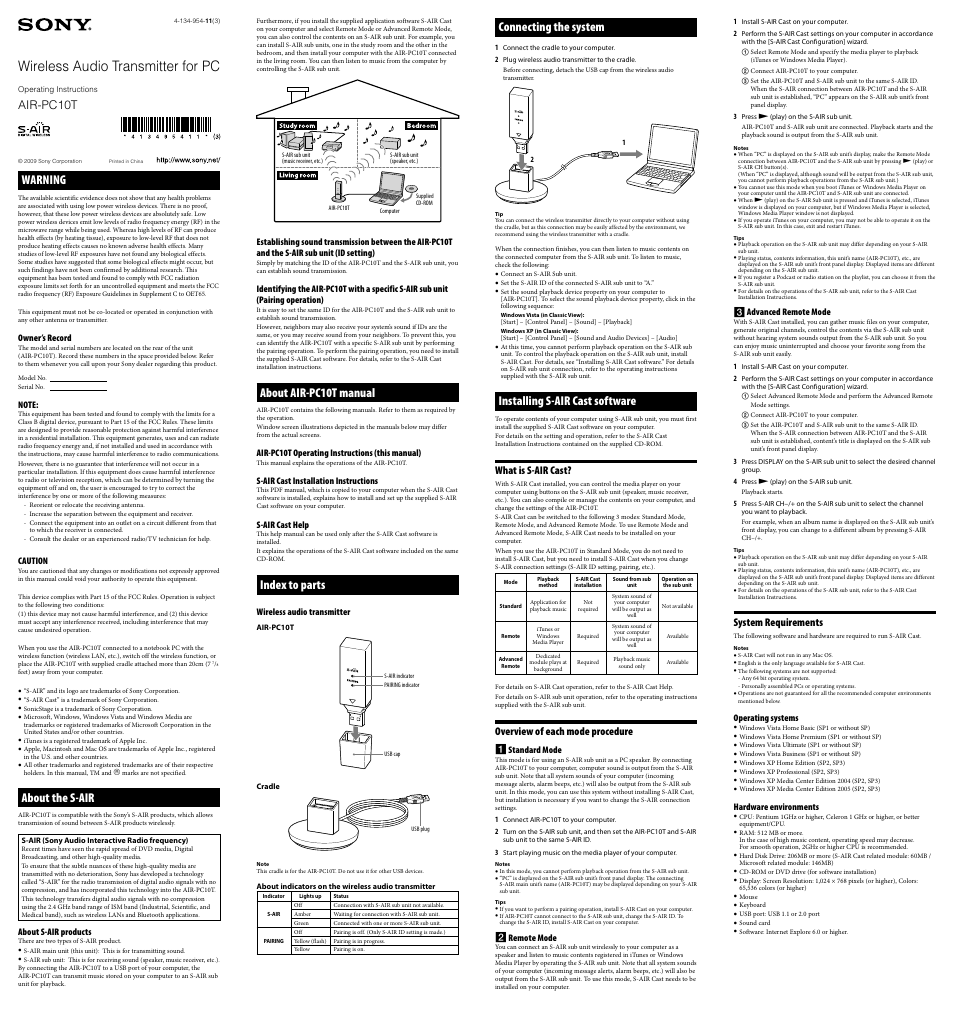 Sony AIR-PC10T User Manual | 2 pages
