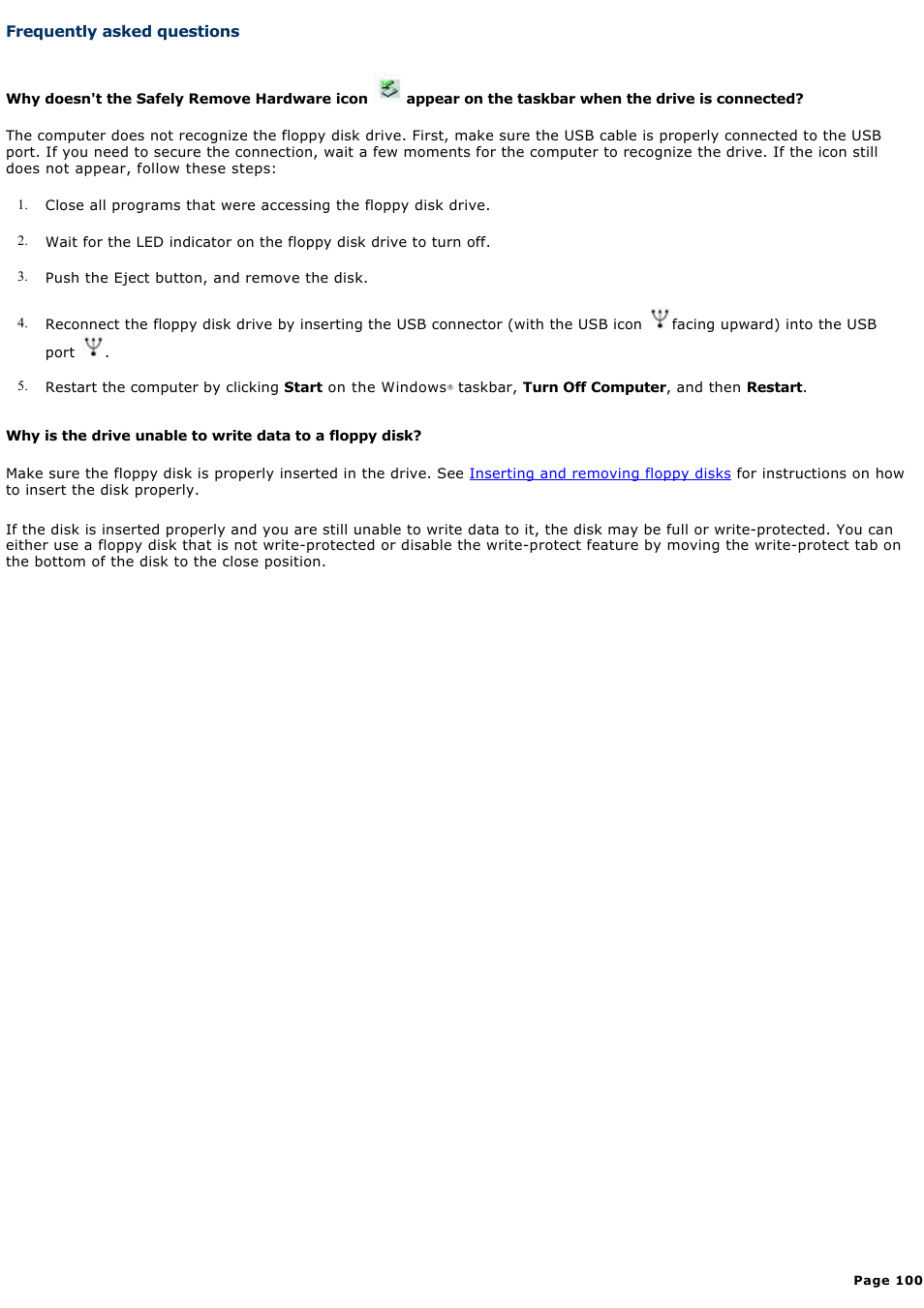 Frequently asked questions | Sony PCG-V505DC2P User Manual | Page 100 / 152