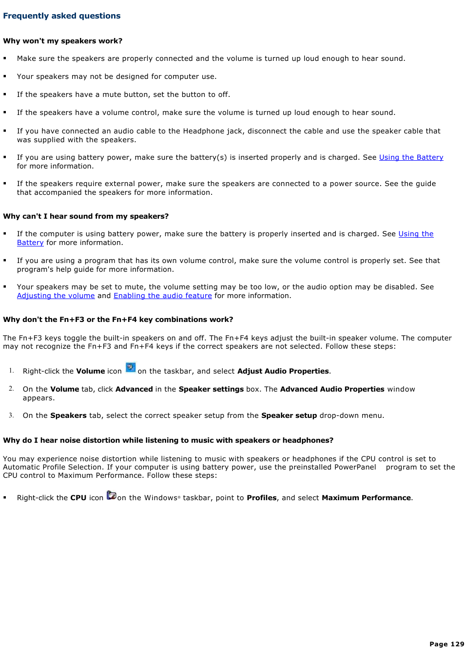 Frequently asked questions | Sony PCG-V505DC2P User Manual | Page 129 / 152
