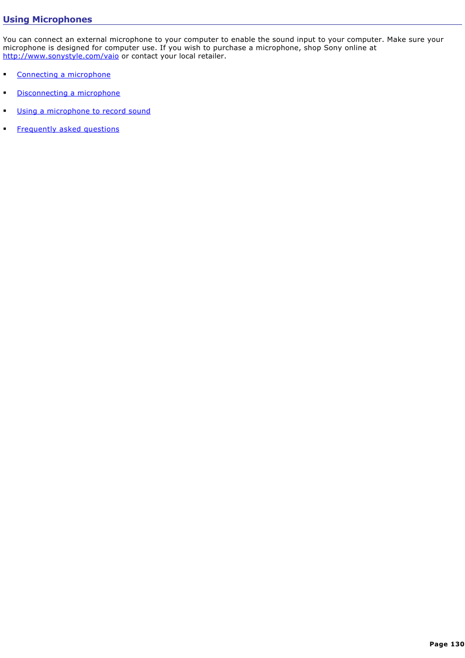 Using microphones | Sony PCG-V505DC2P User Manual | Page 130 / 152