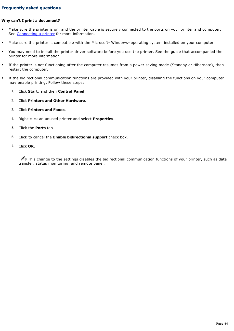 Frequently asked questions | Sony PCG-V505DC2P User Manual | Page 64 / 152