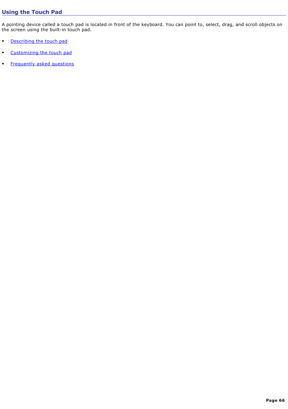 Using the touch pad | Sony PCG-V505DC2P User Manual | Page 66 / 152