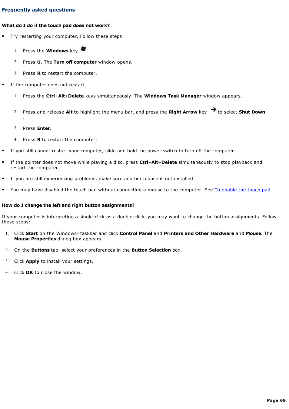 Frequently asked questions | Sony PCG-V505DC2P User Manual | Page 69 / 152