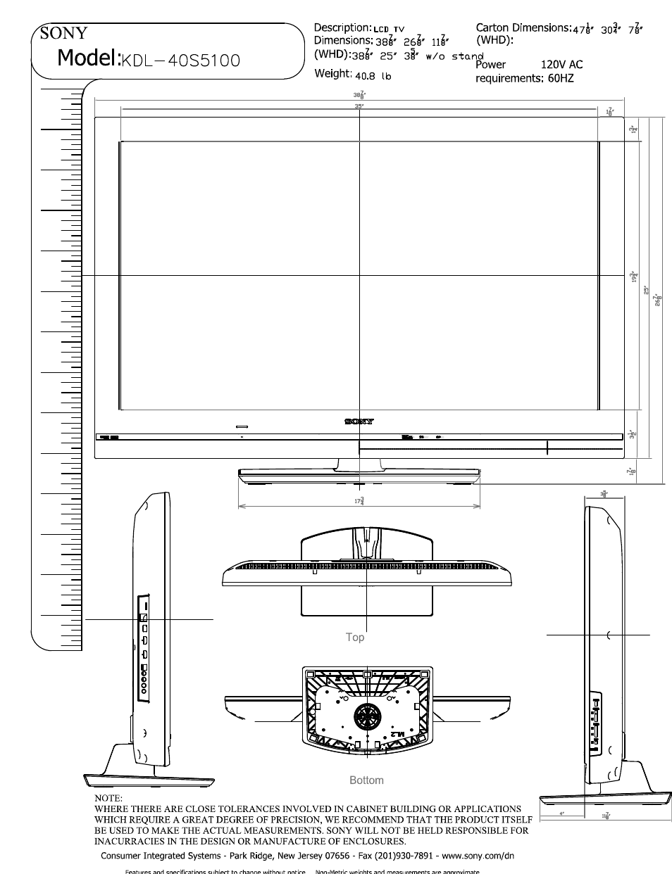 Sony KDL-40S5100 User Manual | 3 pages