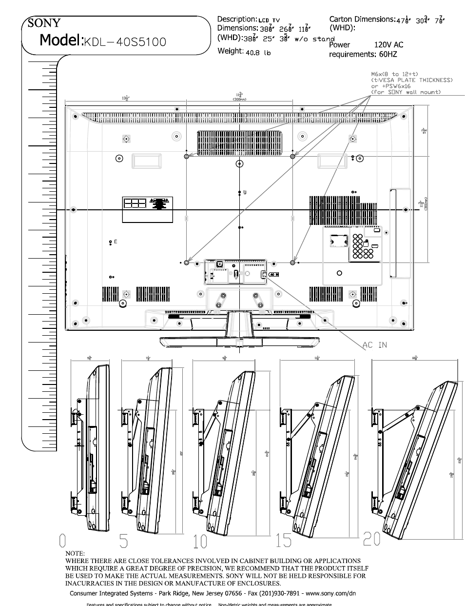 Model | Sony KDL-40S5100 User Manual | Page 2 / 3