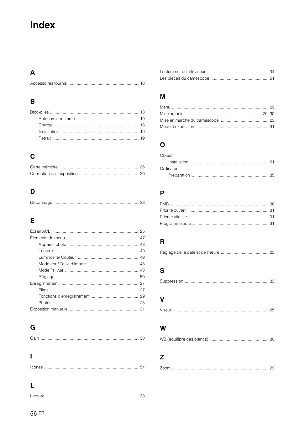 Index | Sony NEX-VG10 User Manual | Page 109 / 161