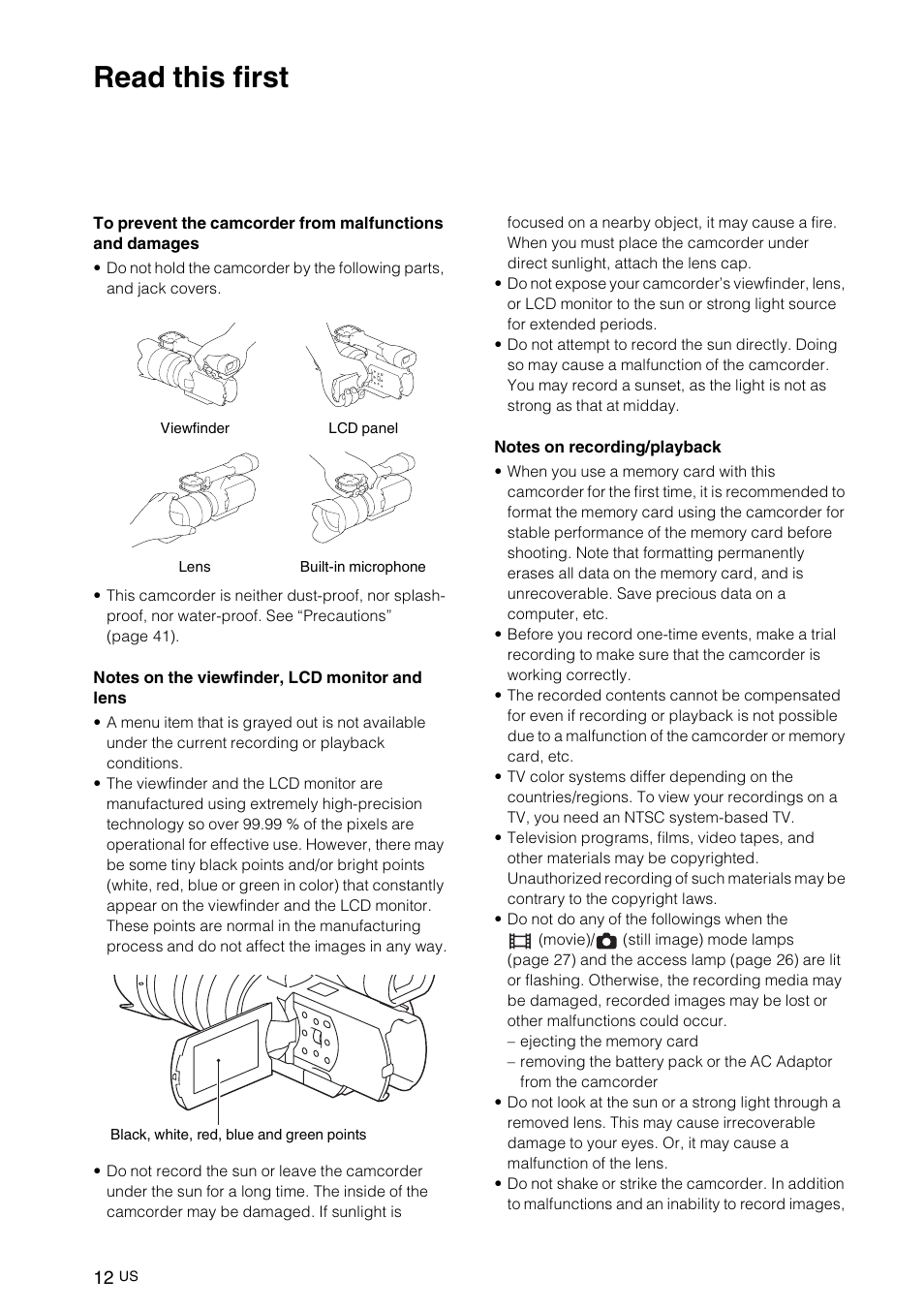 Read this first | Sony NEX-VG10 User Manual | Page 11 / 161