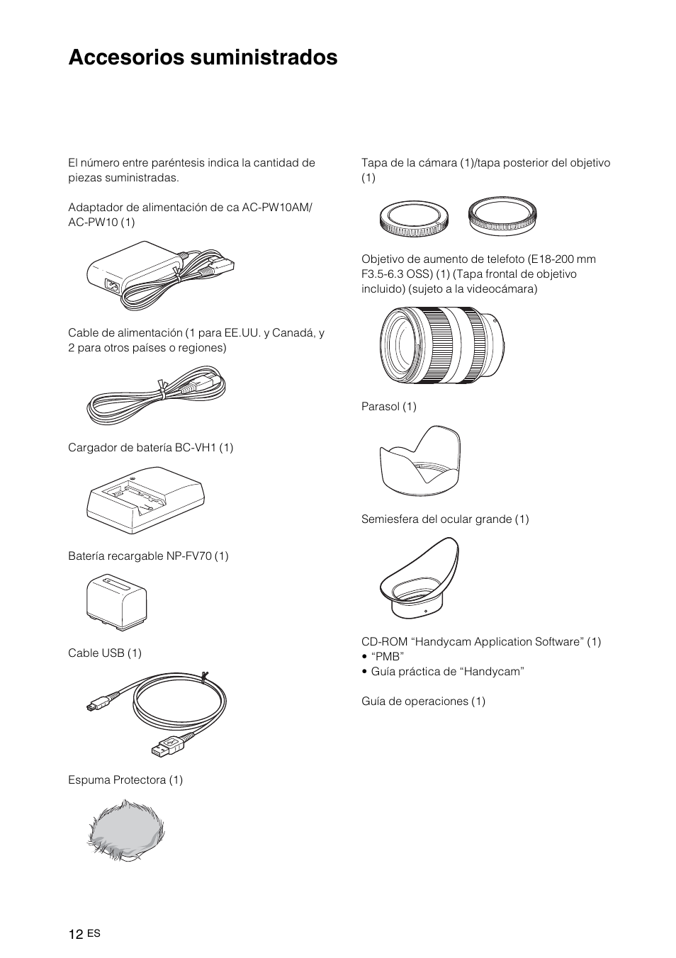 Procedimientos iniciales, Accesorios suministrados, Roc edi m | Ient os i | Sony NEX-VG10 User Manual | Page 119 / 161