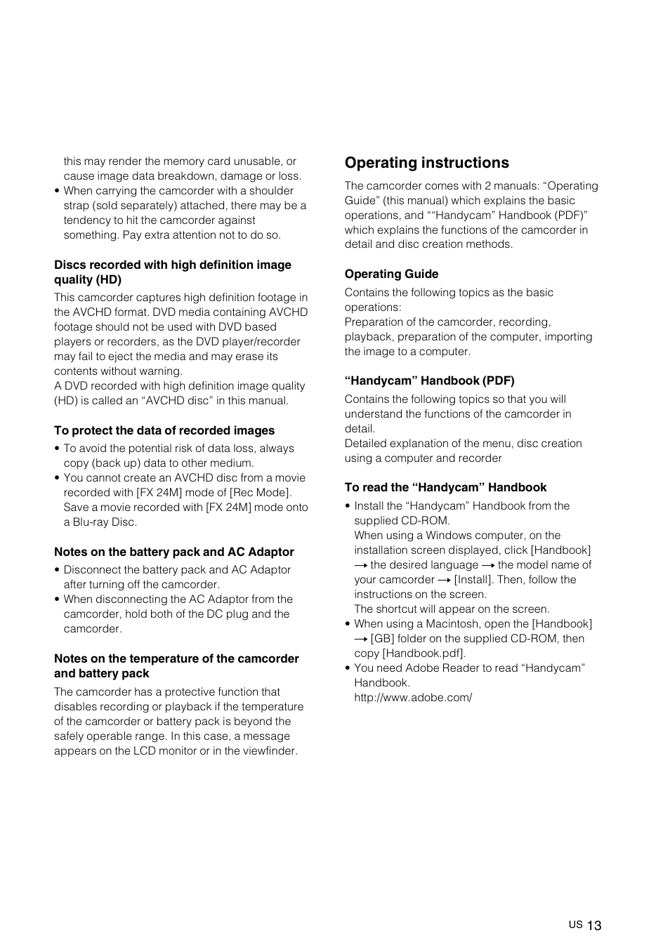 Operating instructions | Sony NEX-VG10 User Manual | Page 12 / 161