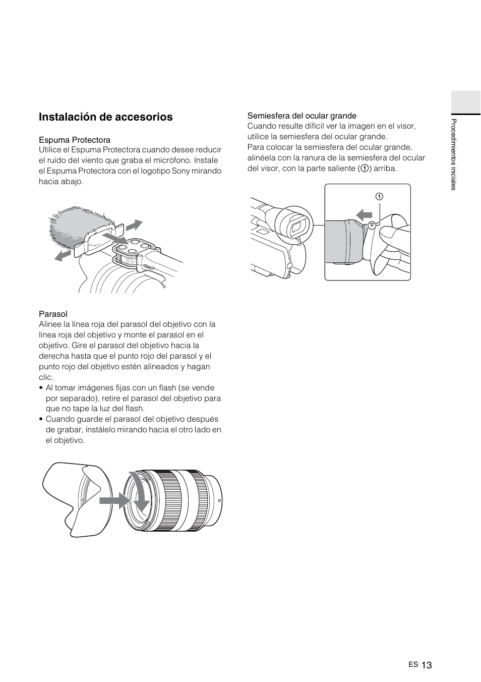 Instalación de accesorios | Sony NEX-VG10 User Manual | Page 120 / 161