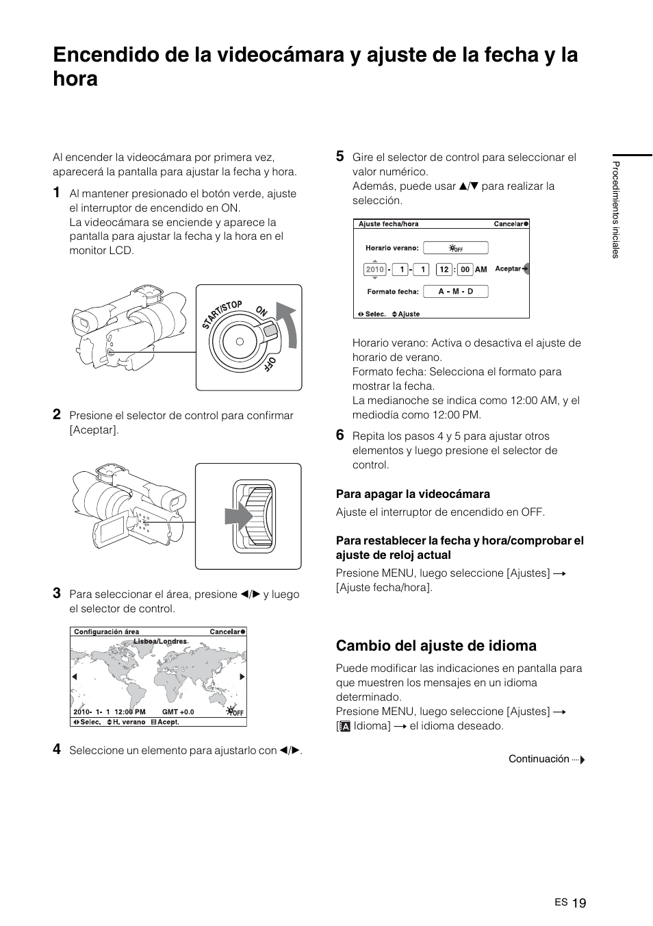 Cambio del ajuste de idioma | Sony NEX-VG10 User Manual | Page 126 / 161