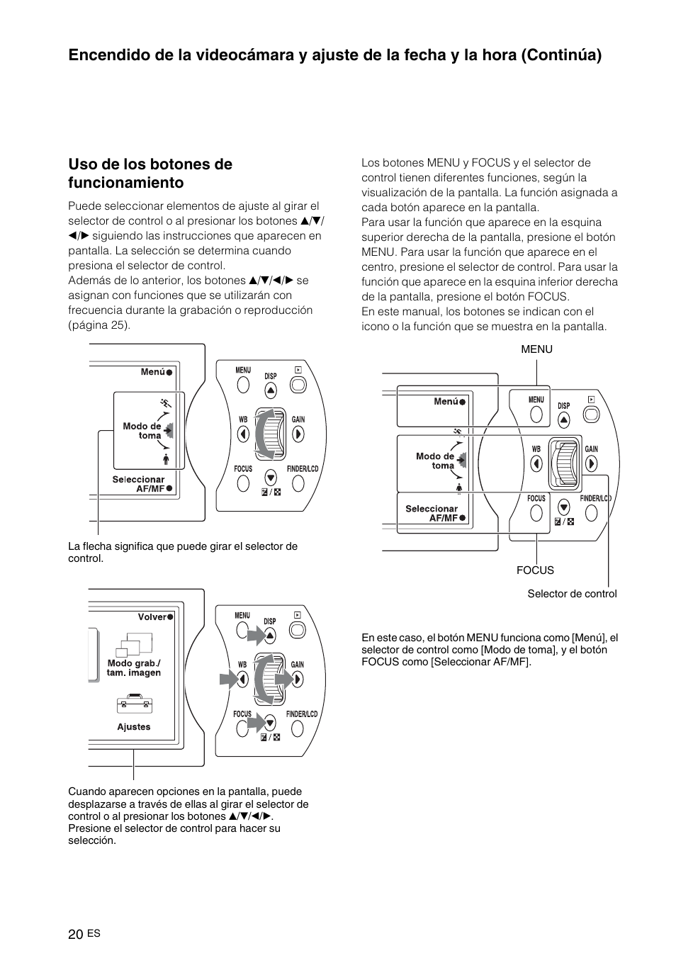 Uso de los botones de funcionamiento | Sony NEX-VG10 User Manual | Page 127 / 161