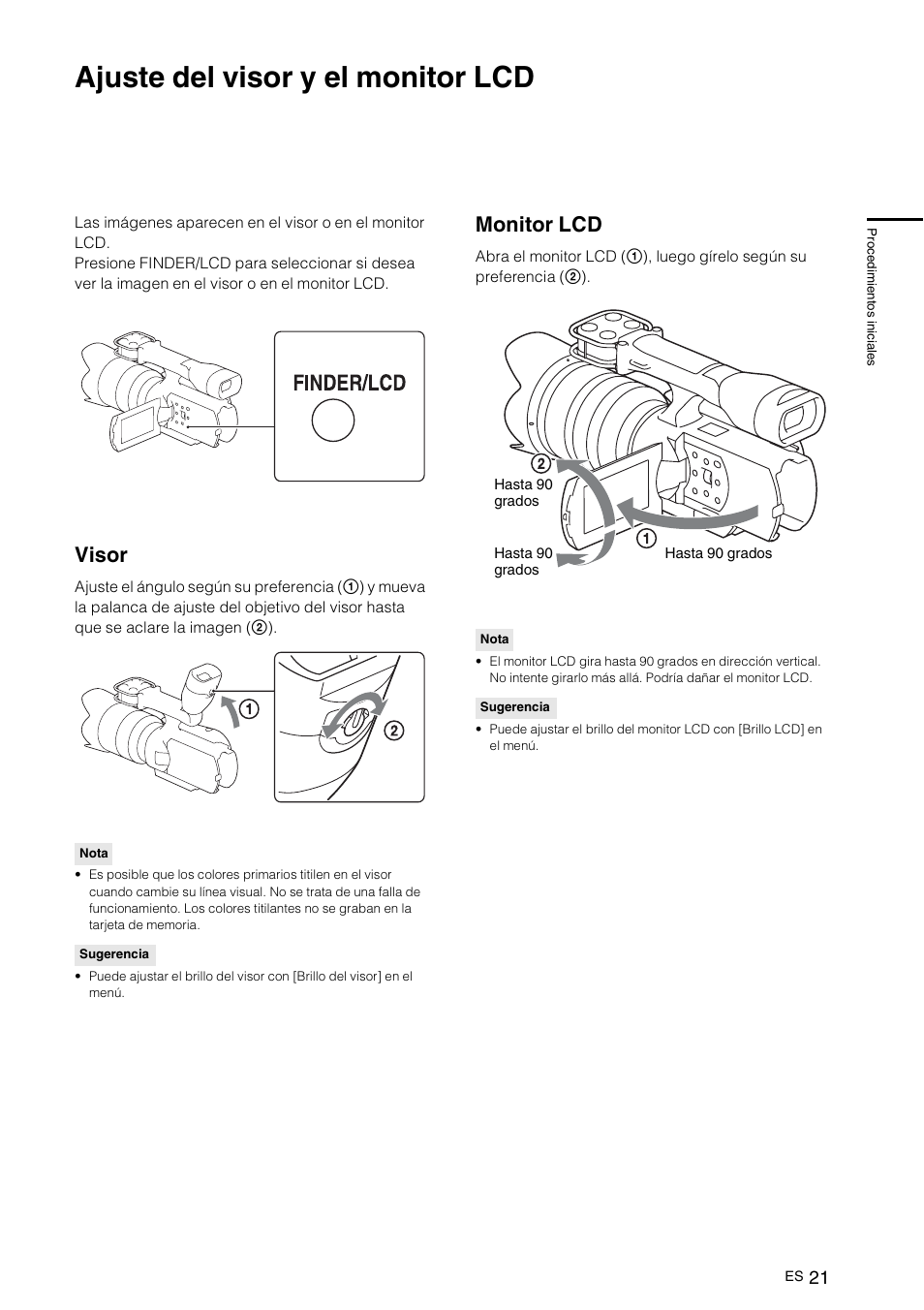 Ajuste del visor y el monitor lcd, Visor, Monitor lcd | Sony NEX-VG10 User Manual | Page 128 / 161