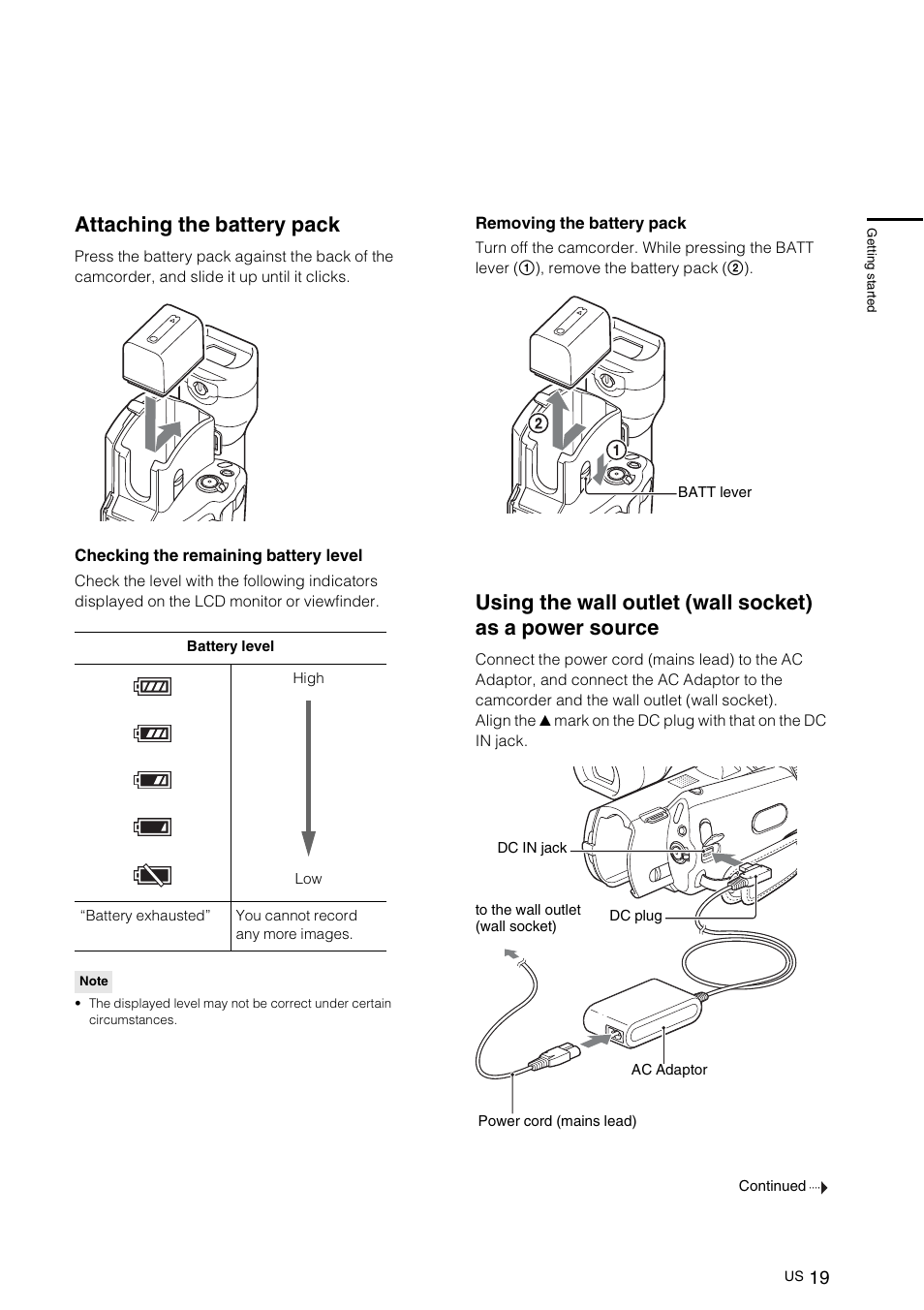 Attaching the battery pack | Sony NEX-VG10 User Manual | Page 18 / 161