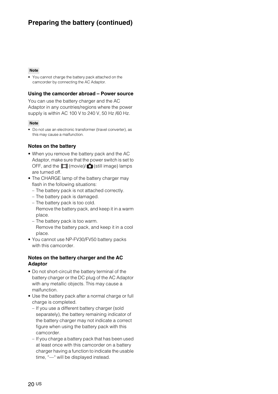 Preparing the battery (continued) | Sony NEX-VG10 User Manual | Page 19 / 161