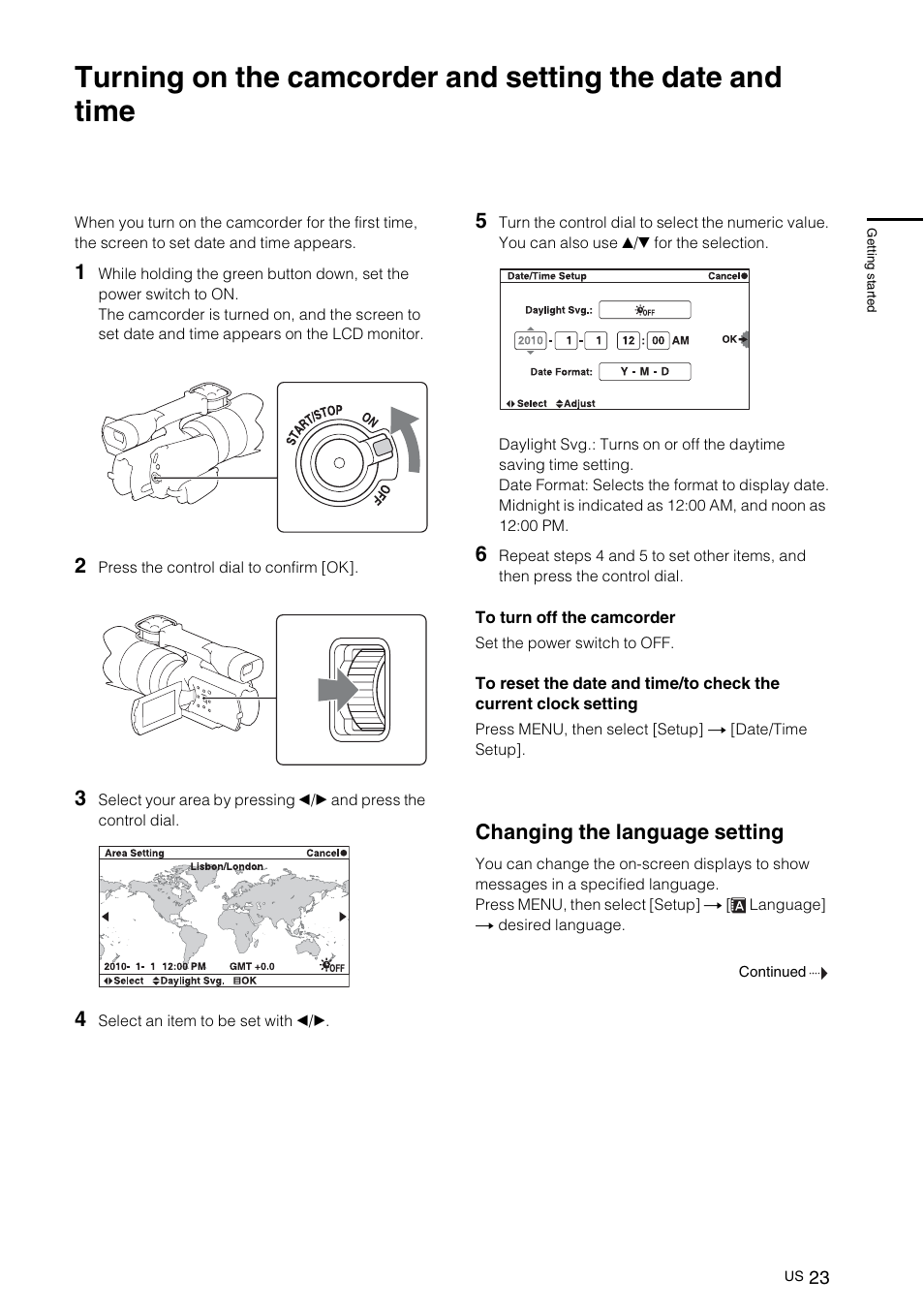 Changing the language setting | Sony NEX-VG10 User Manual | Page 22 / 161