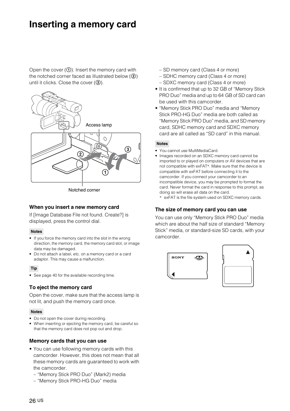 Inserting a memory card | Sony NEX-VG10 User Manual | Page 25 / 161