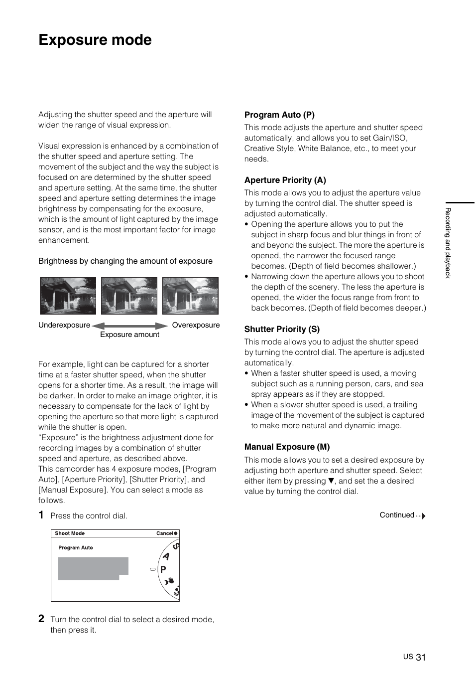 Exposure mode | Sony NEX-VG10 User Manual | Page 30 / 161