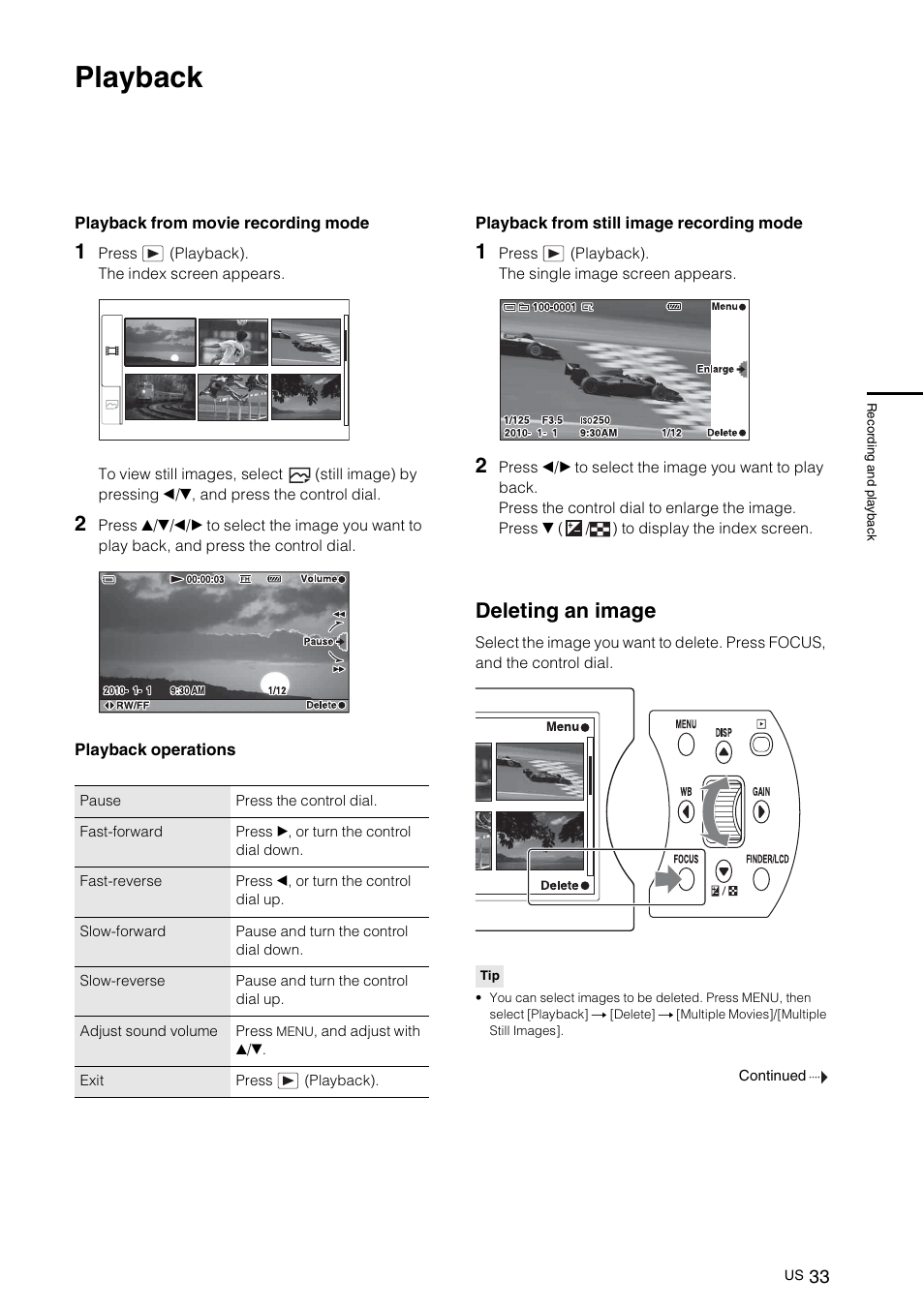 Playback, Deleting an image | Sony NEX-VG10 User Manual | Page 32 / 161