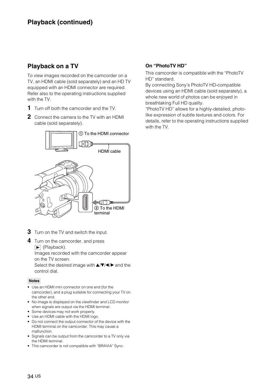 Playback on a tv, Playback (continued) | Sony NEX-VG10 User Manual | Page 33 / 161