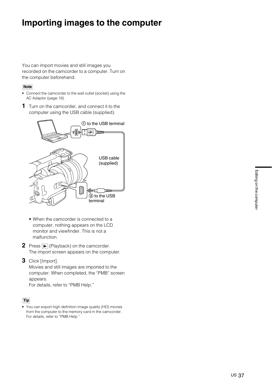 Importing images to the computer | Sony NEX-VG10 User Manual | Page 36 / 161