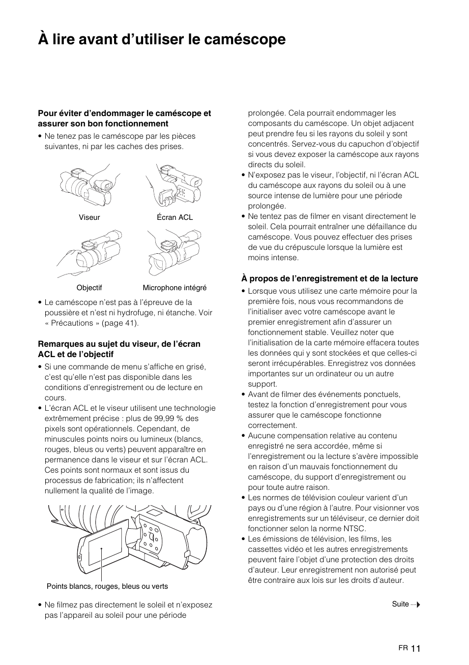 À lire avant d’utiliser le caméscope | Sony NEX-VG10 User Manual | Page 64 / 161