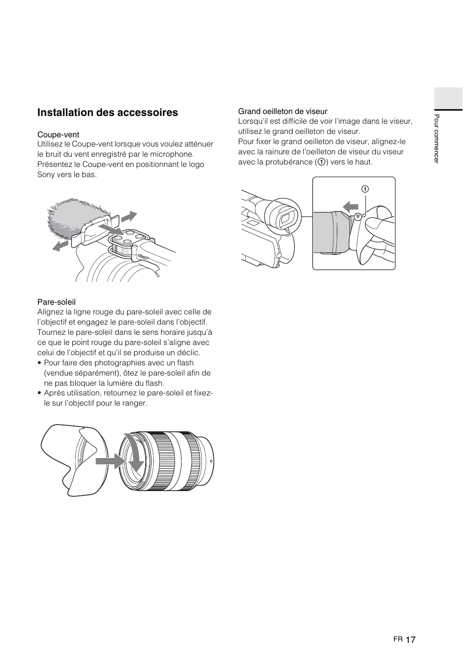 Installation des accessoires | Sony NEX-VG10 User Manual | Page 70 / 161