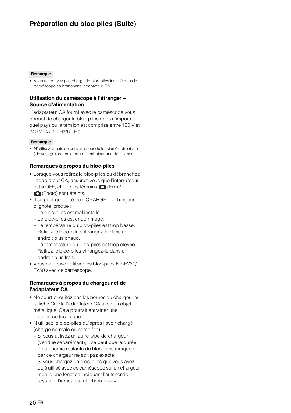 Préparation du bloc-piles (suite) | Sony NEX-VG10 User Manual | Page 73 / 161