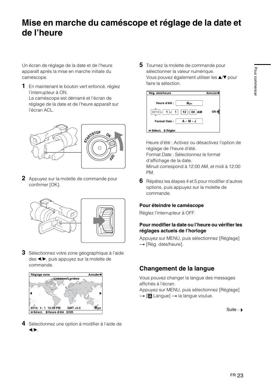 Changement de la langue | Sony NEX-VG10 User Manual | Page 76 / 161