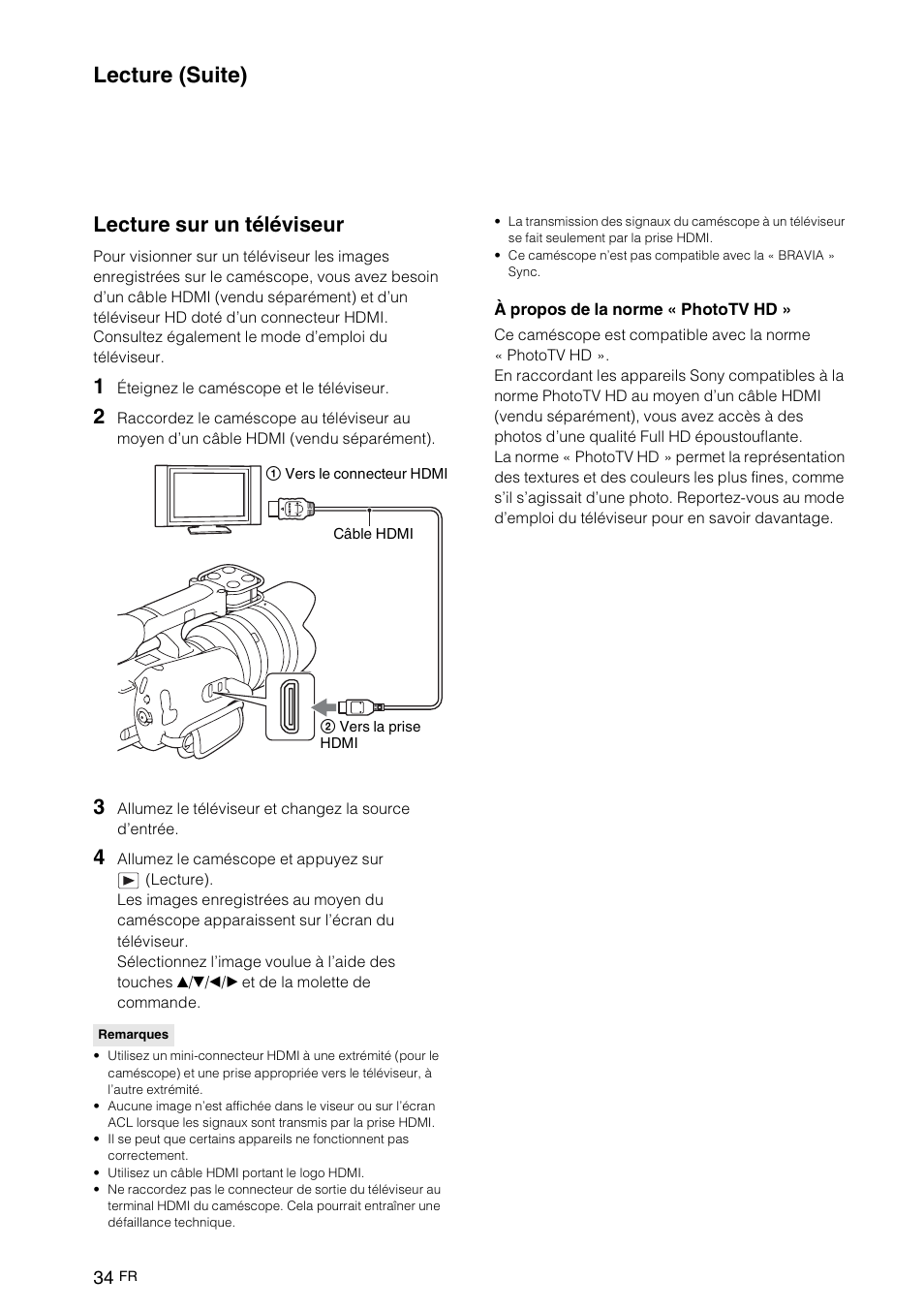 Lecture sur un téléviseur, Lecture (suite) | Sony NEX-VG10 User Manual | Page 87 / 161