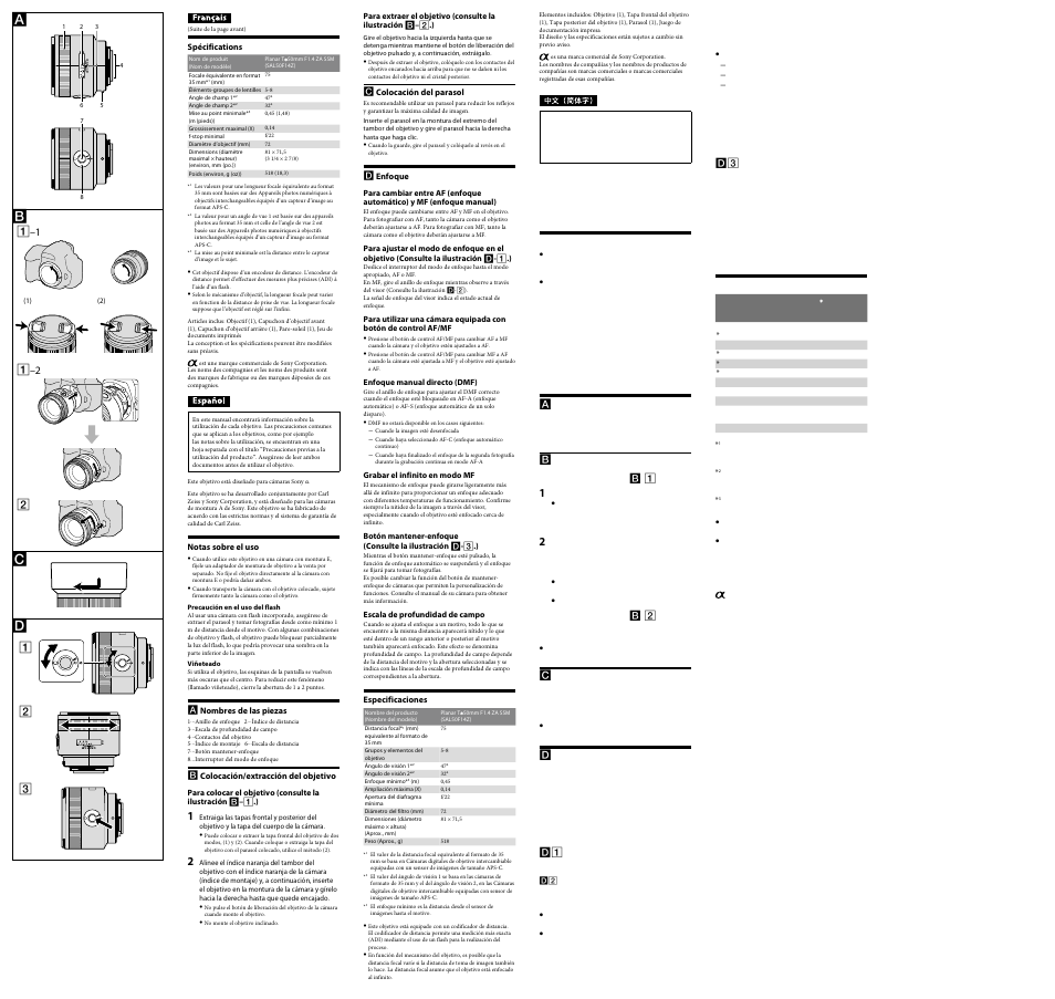 Sony SAL-50F14Z User Manual | Page 2 / 2