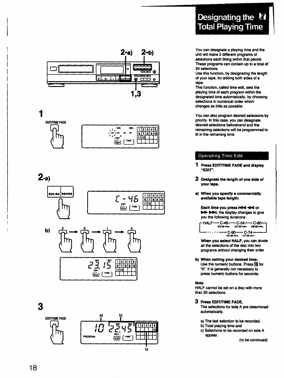 Designating the total playing time, Cc."/b | Sony CDP-211 User Manual | Page 18 / 23