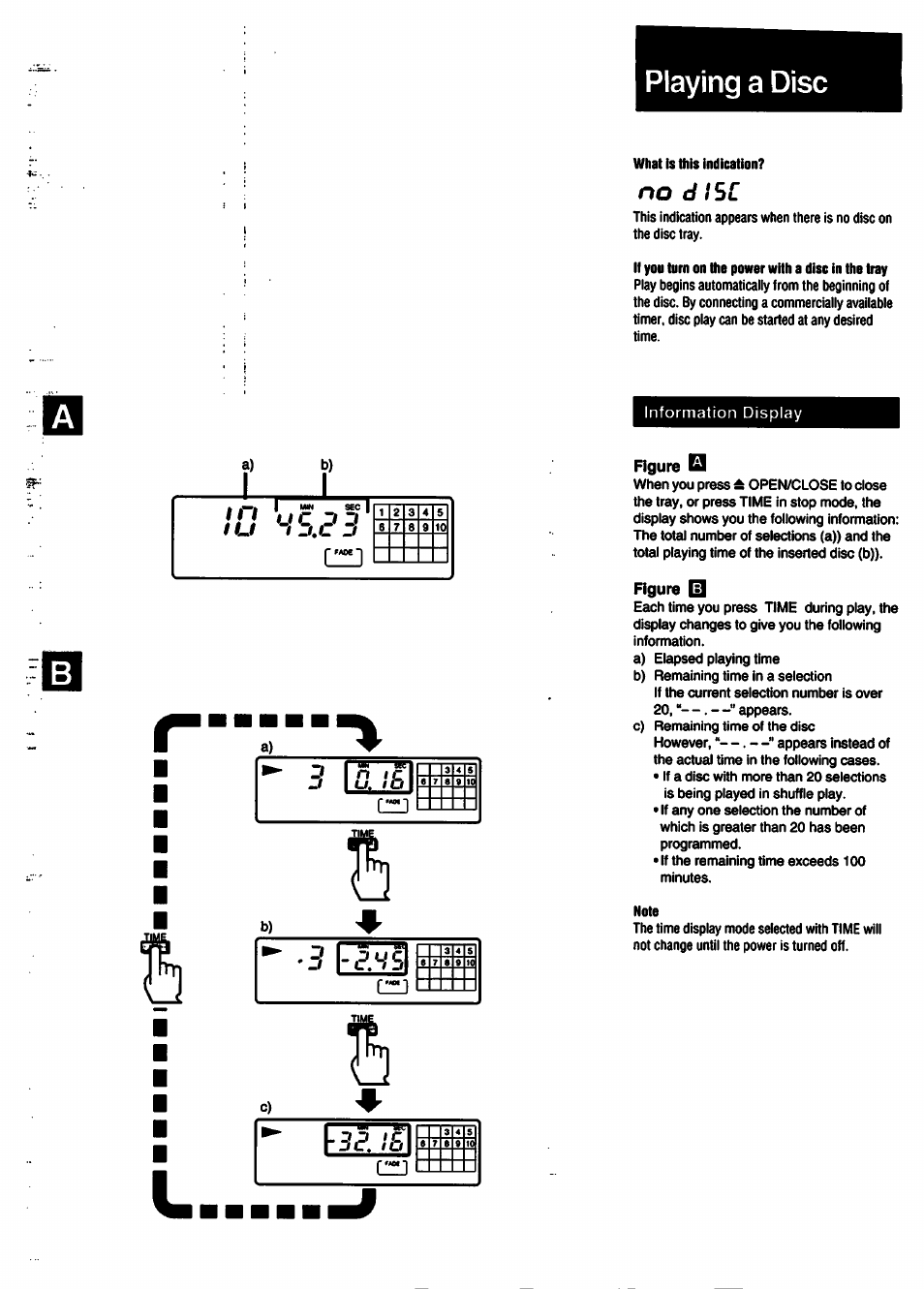 Figure b, J_ _ _ l, Playing a disc | No d isc | Sony CDP-211 User Manual | Page 9 / 23