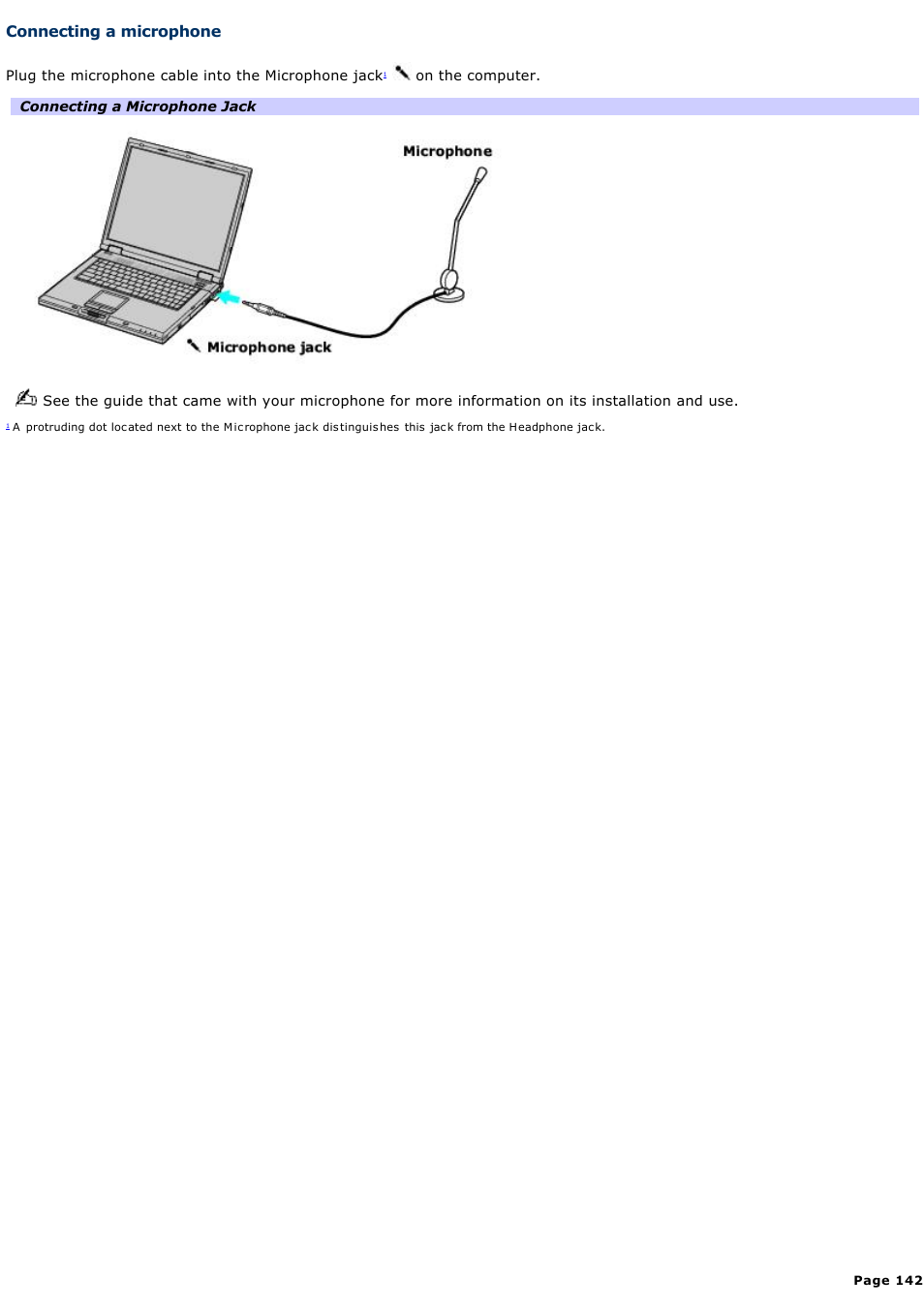 Connecting a microphone | Sony PCG-GRX670 User Manual | Page 142 / 194