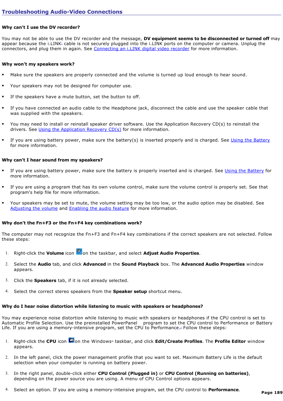 Troubleshooting audio-video connections | Sony PCG-GRX670 User Manual | Page 189 / 194