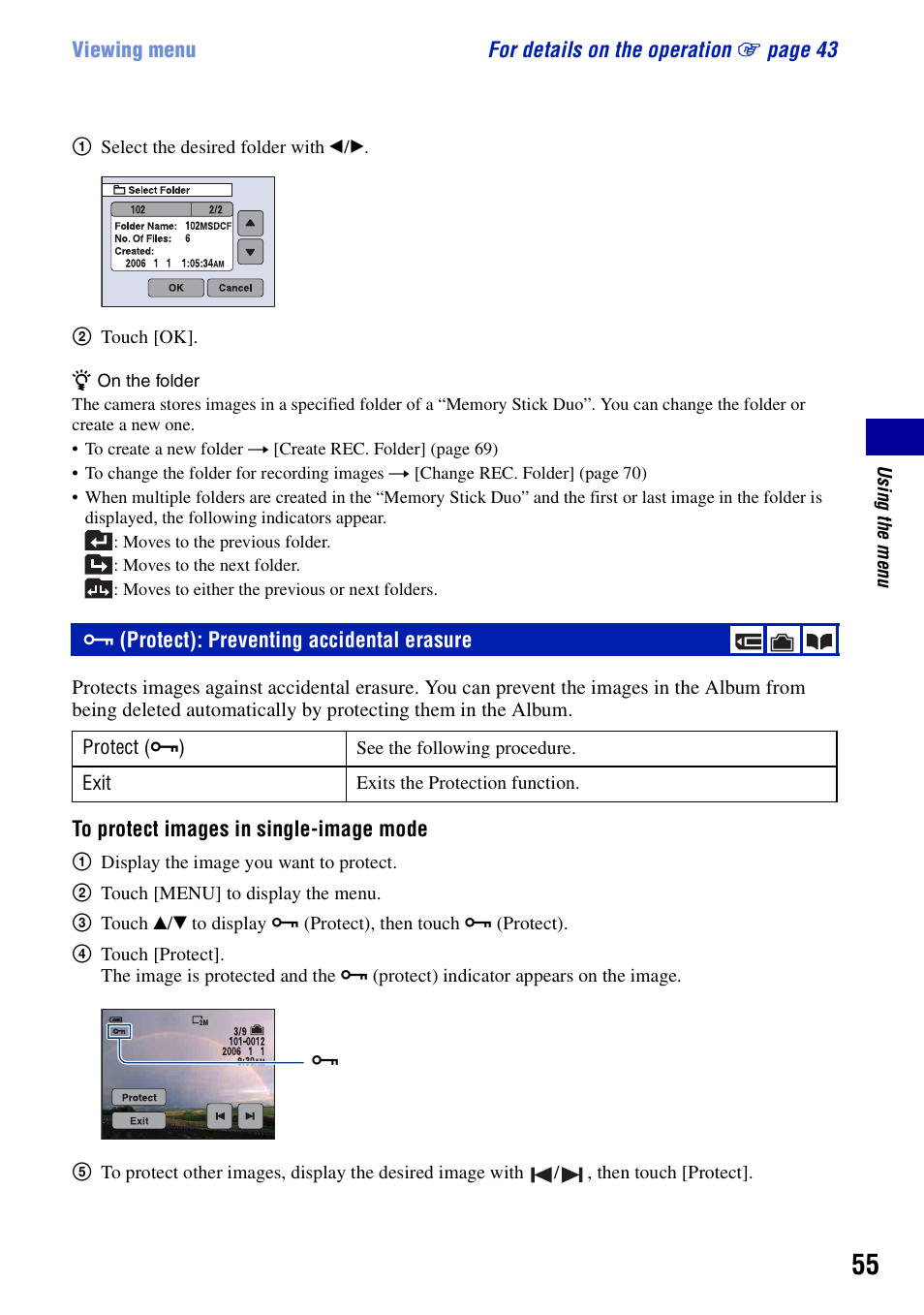Protect): preventing accidental erasure | Sony DSC-N2 User Manual | Page 55 / 132
