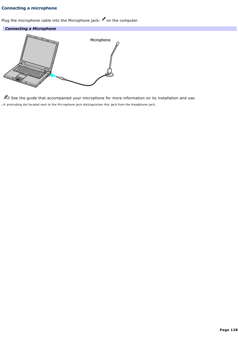 Connecting a microphone | Sony PCG-GRX700P User Manual | Page 128 / 170