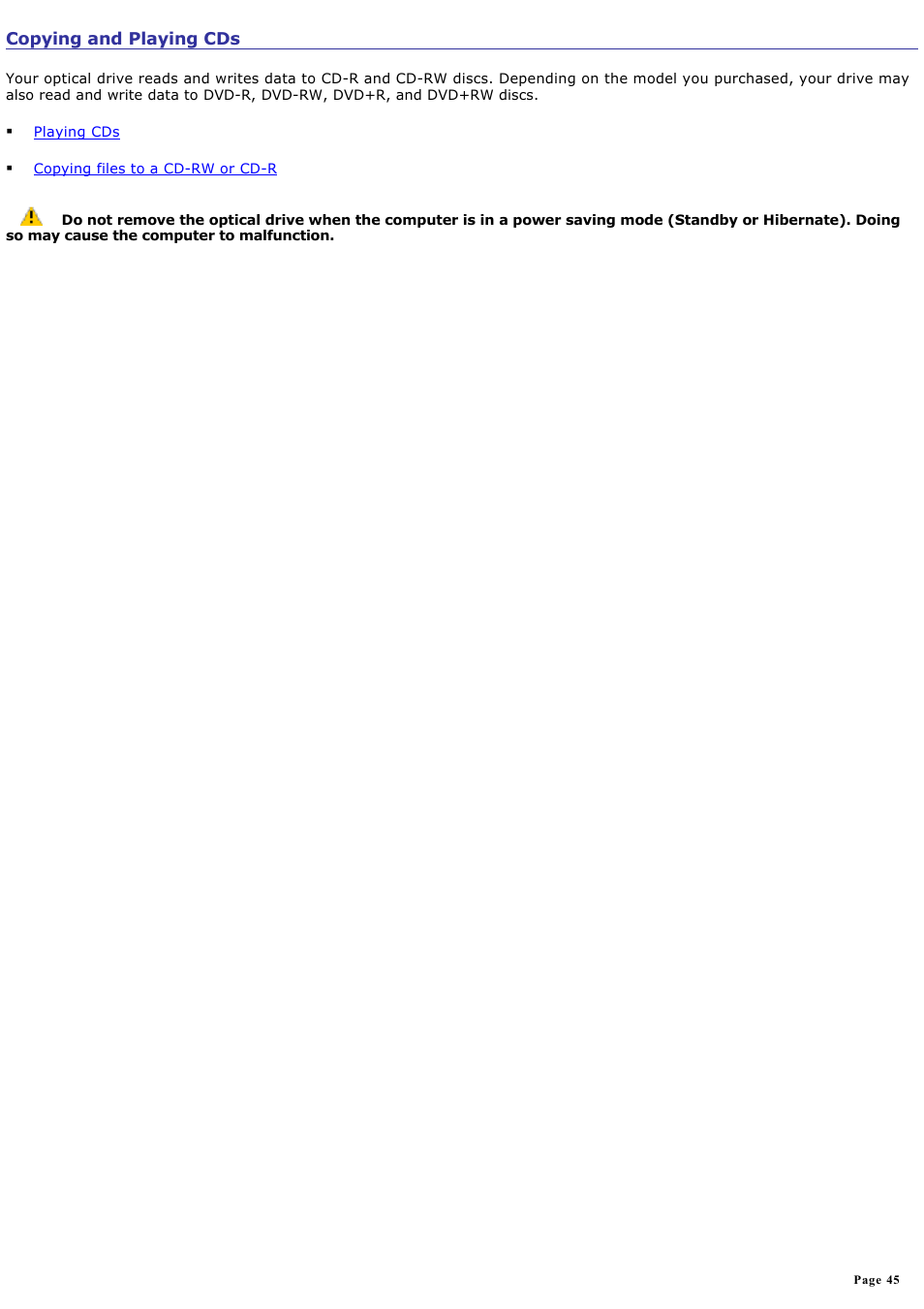 Copying and playing cds | Sony PCG-GRX700P User Manual | Page 45 / 170