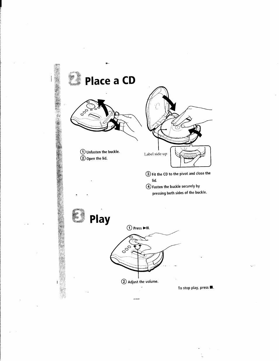 Place a cd, Play | Sony D-ES52CK User Manual | Page 4 / 15