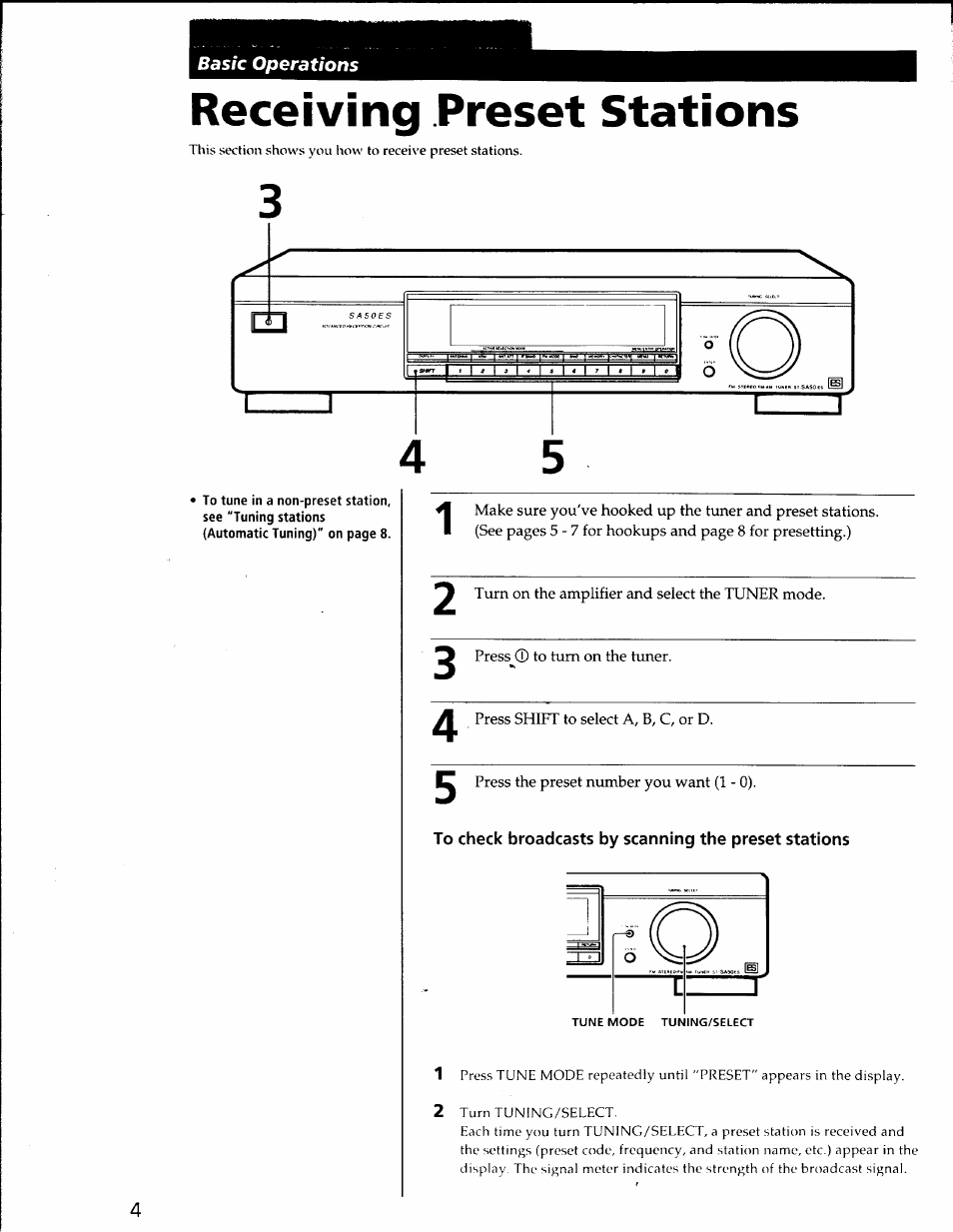 Receiving preset stations | Sony ST-SA50ES User Manual | Page 4 / 13